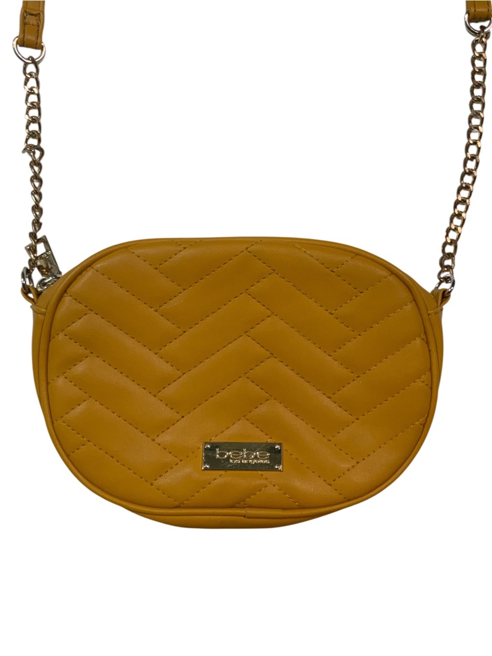 Bebe Los Angeles Mustard Chevron Quilted Oval Crossbody Bag